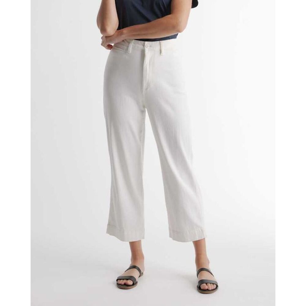 Quince Women's Organic Stretch Cotton Twill Wide-Leg Crop Pants Ivory 30